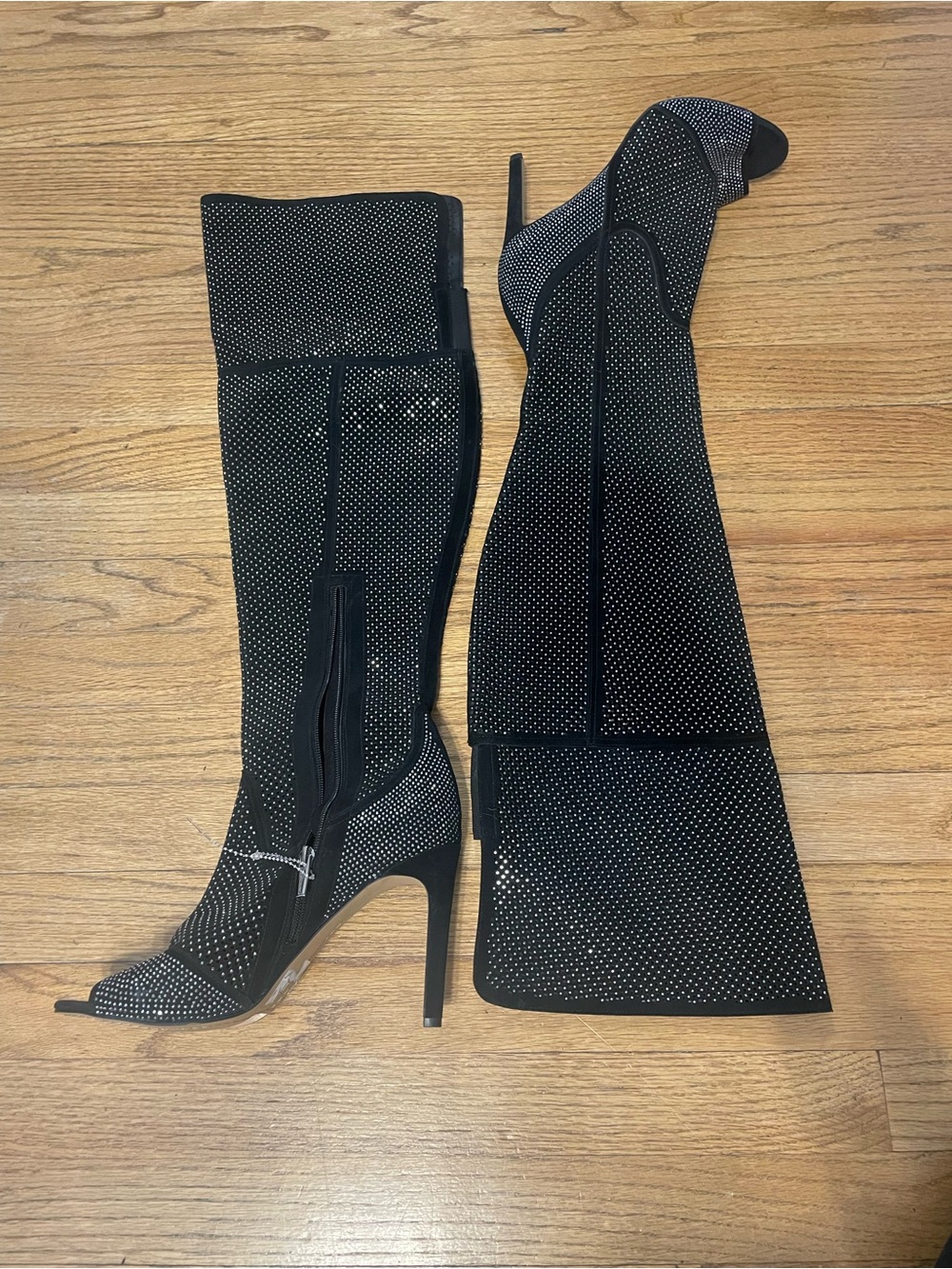 Black Rhinestone Over-the-Knee Stiletto Boots